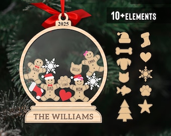 Gingerbread Family Shaker Ornament Svg, Personalized Name Christmas Ornament, Snow Globe Cookie Ornament, For Glowforge, Laser Cut File