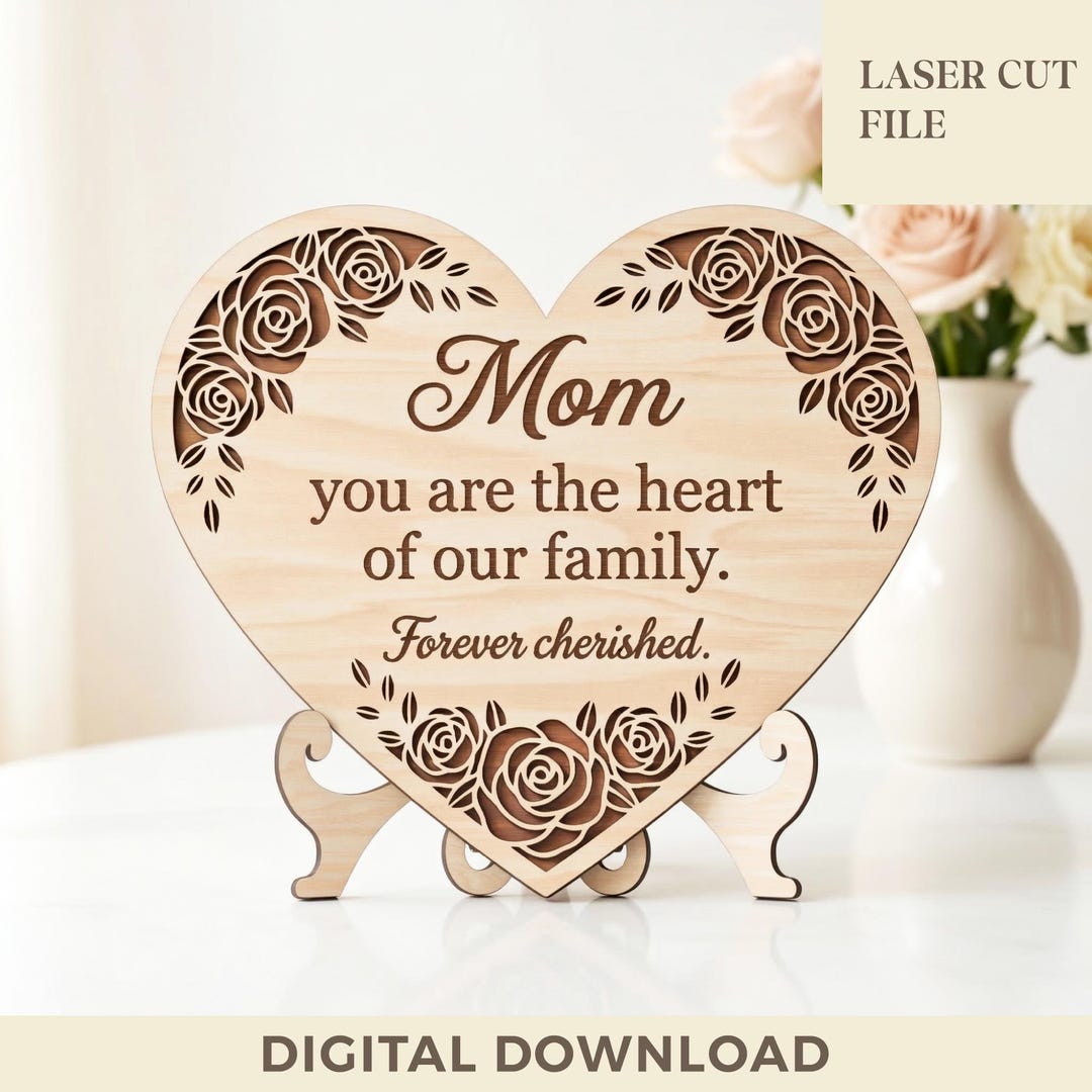 Mom Heart Sign Svg, Floral Wood Plaque Svg, Mother's Day Gift ...