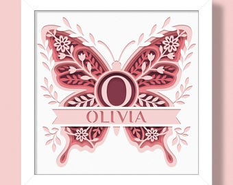 3D Butterfly Flower Split Monogram A-Z Shadow Box Svg, Custom Alphabet Family Name Sign, Personalized, Valentine Letter Svg, For Cricut