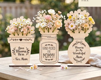 Hand Picked for Mom Flower Holder Bundle Svg, Mother's Day Gift, Glowforge, Laser Cut File