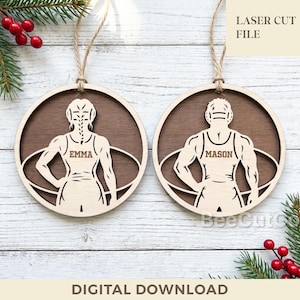 Custom Wrestling Ornament Svg, Personalized Player Name, Sports Ornament, Glowforge, Laser Cut File