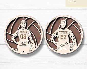 Custom Volleyball Ornament Svg, Personalized Player Name Number, Male Female Sports Jersey Ornament, Glowforge, Laser Cut Files