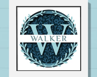 3D bloem split monogram AZ schaduw vak Svg, alfabet familienaam teken, bloemen krans Svg, aangepaste naam, housewarming cadeau, bestanden voor Cricut