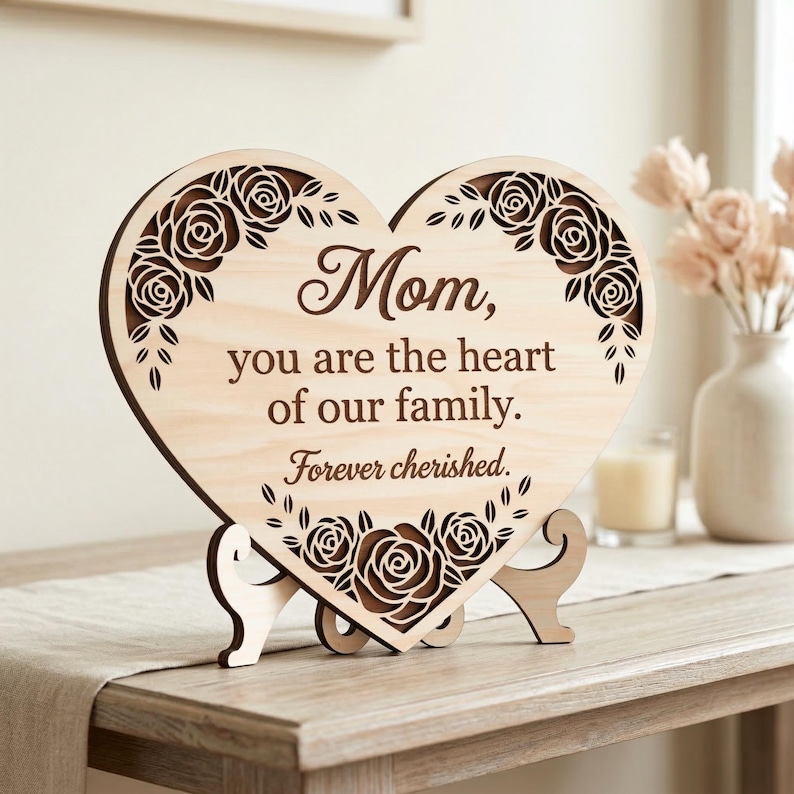 Mom Heart Sign Svg, Floral Wood Plaque Svg, Mother's Day Gift ...