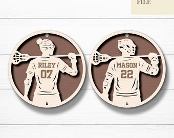 Custom Lacrosse Ornament Svg, Personalized Player Name Number, Male Female Sports Jersey Ornament, Glowforge, Laser Cut Files