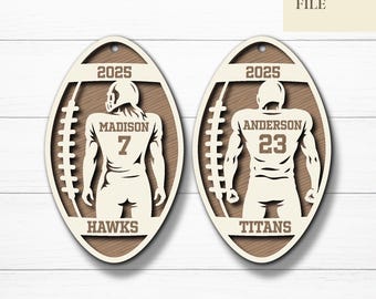 Custom Football Ornament Svg, Personalized Player Name Number Team, Sports Jersey Ornament, Christmas Gift, Glowforge, Laser Cut File
