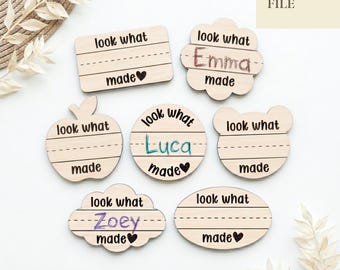 Look What I Made Kids Magnet SVG Bundle, Wooden Fridge Decor, Glowforge, Laser Cut File