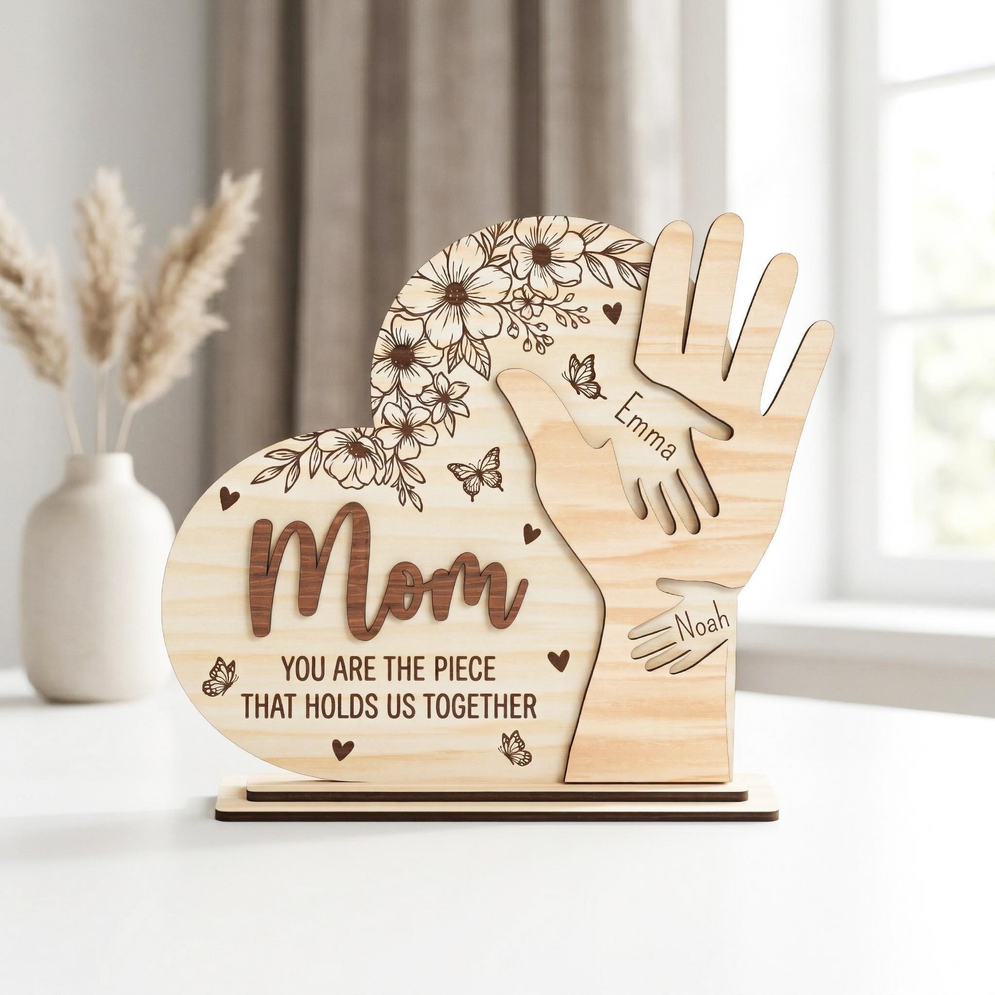 Personalized Mom Hand Heart Sign Svg, Mother's Day Floral Plaque ...
