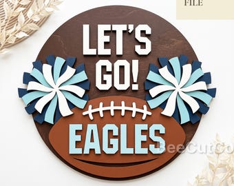 Let's Go Football Cheer Team Name Sign SVG, Personalized Round Door Hanger, Sports Decor, Glowforge, Laser Cut File