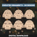 Christmas Sweater Ornament Bundle Svg, Ugly Sweater, Personalized Name, For Glowforge, 06 Laser Cut Files