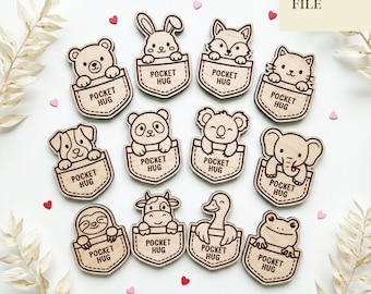 Cute Animal Pocket Hug Svg Bundle, For Glowforge, Laser Cut File