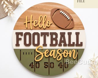 Hello Football Season Door Hanger Svg, Football Round Sign, Sports Decor, Glowforge, Laser Cut File