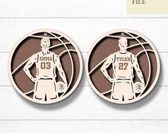 Custom Basketball Ornament Svg, Personalized Player Name Number, Male Female Sports Jersey Ornament, Glowforge, Laser Cut Files