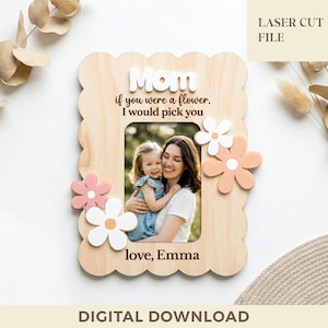 母の日フォトフレームマグネットSVG、冷蔵庫用写真マグネットSVG、お母さんへのギフト、Glowforge、レーザーカットファイル