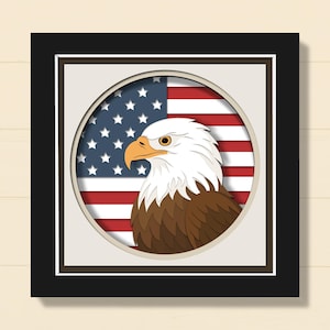 3D American Eagle Shadow Box SVG, Patriotic Bald Eagle Layered SVG, 4th of July Flag Paper Cut Light Box, Cricut Independence Day SVG