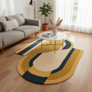 Dywan wełniany o nieregularnym owalnym kształcie, miękki i puszysty, ręcznie tkany, do salonu, sypialni, jadalni, nowoczesny dywan do wystroju w stylu rustykalnym