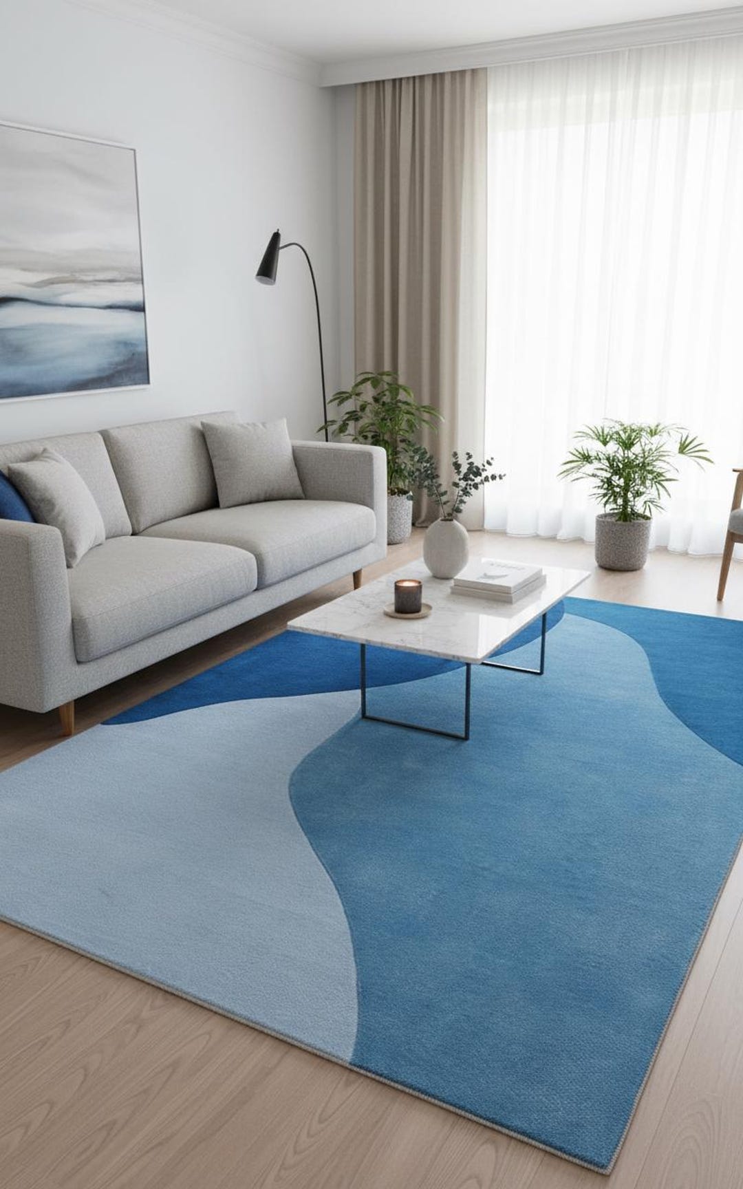 Blue Abstract Hand Tufted Wool Area Rug, Modern Gradient Wave Carpet ...