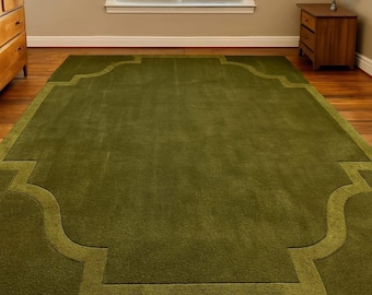 Modern Decorative Olive Green Large Rugs Carpet Hand-Tufted Wool Areas Rug, Non-Slip Rug–Thin, Soft Living Room Rug, Kitchen Rug and Carpet