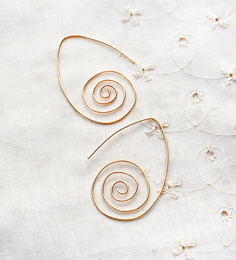 Free Shipping Minimalist Gold Filled Spiral Earrings Big Modern Light Earrings Gold Filled Jewelry Handmade Contemporary Spiral Earrings