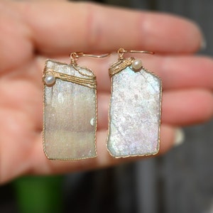Roman Glass Earrings. Gold Filled Earrings. Jewelry from Israel. Big Uneven Ancient Roman Glass Earrings  Israeli Jewelry. Free Shipping