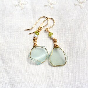 Thin Roman Glass Earrings Pearl& Peridot Gold Filled Earrings. Roman Glass Jewelry from Israel Antique Glass Israeli Jewelry Free Shipping image 2