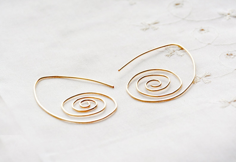 Free Shipping Minimalist Gold Filled Spiral Earrings Big Modern Light Earrings Gold Filled Jewelry Handmade Contemporary Spiral Earrings