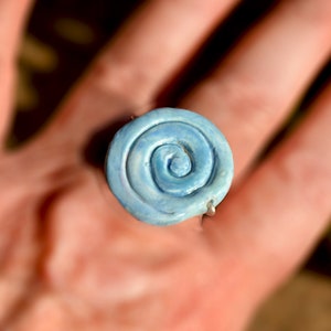 Turquoise Spiral Ring. Ceramic Ring. Silver Ring. Thin Ring. Handmade Jewelry from Israel. Statement Ring Boho Israeli Jewelry Free Shipping