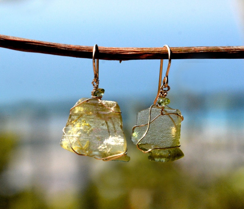 Israeli Jewelry Israel Earrings Free Shipping Gold Filled Green Roman Glass Earrings Roman Glass Jewelry from Israel Roman Glass Earrings