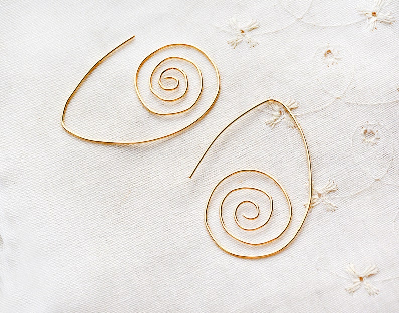 Free Shipping Minimalist Gold Filled Spiral Earrings Big Modern Light Earrings Gold Filled Jewelry Handmade Contemporary Spiral Earrings