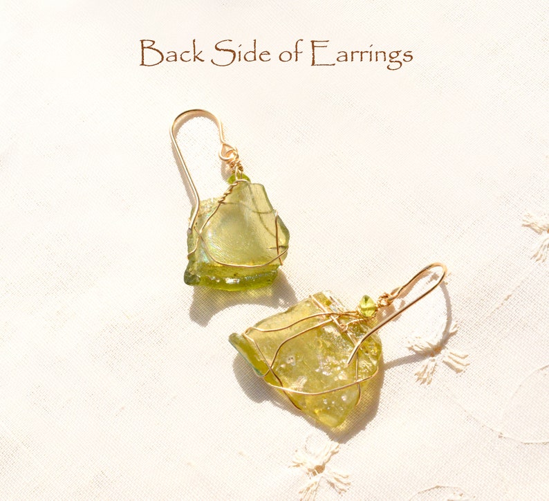 Israeli Jewelry Israel Earrings Free Shipping Gold Filled Green Roman Glass Earrings Roman Glass Jewelry from Israel Roman Glass Earrings