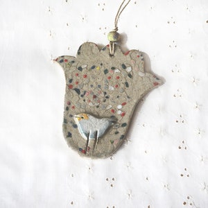 Israeli Hamsa with Bird. Hamsa Hand Wall Hanging. Ceramic Home Décor Housewarming Gift from Israel Handmade Pottery Clay Hamsa Free Shipping