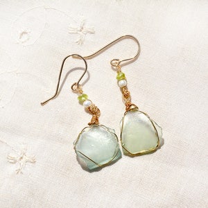 Thin Roman Glass Earrings Pearl& Peridot Gold Filled Earrings. Roman Glass Jewelry from Israel Antique Glass Israeli Jewelry Free Shipping image 8