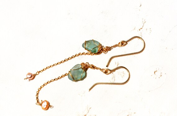 Ancient Roman Glass Handle Wire Threader Earrings 14k Gold-filled Ancient Roman Glass Handle Wire Threader Earrings 14k Gold-filled