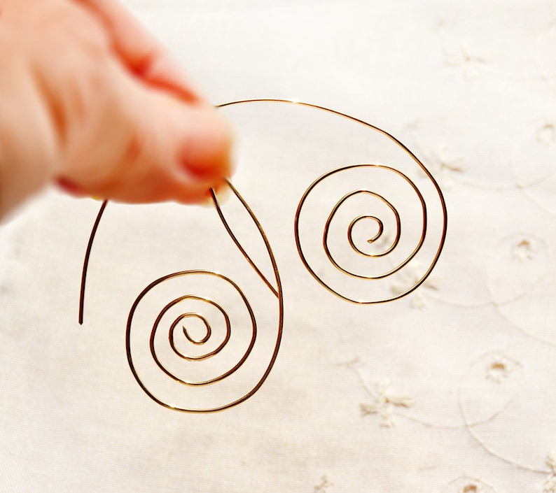 Free Shipping Minimalist Gold Filled Spiral Earrings Big Modern Light Earrings Gold Filled Jewelry Handmade Contemporary Spiral Earrings
