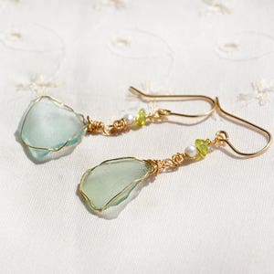 Thin Roman Glass Earrings Pearl& Peridot Gold Filled Earrings. Roman Glass Jewelry from Israel Antique Glass Israeli Jewelry Free Shipping image 6