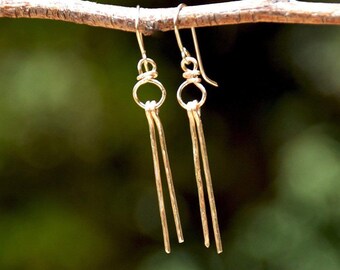 Long Gold Filled Earrings. Contemporary Stick Earrings.Modern Earrings. Two Rods Slim Earrings. Handmade Jewelry from Israel. Free Shipping