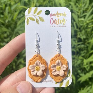 Polymer Clay Flower Earrings – Orange Floral Dangles – Lightweight Handmade Jewelry
