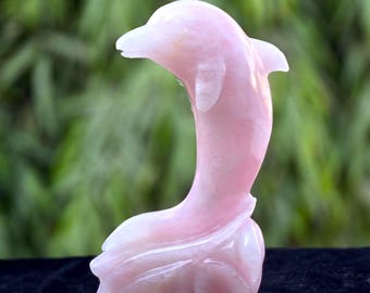 Escultura de delfín tallada en cuarzo rosa natural / Escultura de animal de cristal rosa de 20 cm