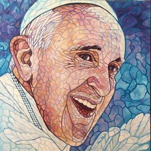 Ritratto di Papa Francesco in stile mosaico, arte cattolica, regali religiosi, regali per sacerdoti e clero, arte per il culto e la lode, arte per chiese e cappelle