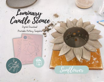 Sunflower Luminary Candle Sconce Pottery Template - DIY Ceramic Wall Art - Digital Download