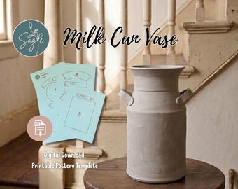 Old Milk Can Vase Slab Template | DIY Ceramic Pottery Digital Pattern (PDF Download)