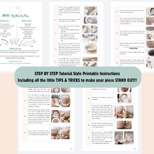 May include: A multi-page printable tutorial guide titled BBM01 - Big Beauty Mug, featuring step-by-step instructions, numbered lists, and small photographic inserts demonstrating the process of crafting a ceramic mug from clay slabs and handles.