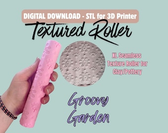 Groovy Garden XL Flower Texture Roller for Clay – 3D Print STL File (Digital Download)