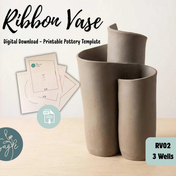 Vase | Ribbon Style Vase Slab Template | DIY Ceramic Pottery Digital Pattern (PDF Download)