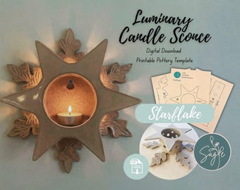 Starflake Luminary Candle Sconce Pottery Template - DIY Ceramic Wall Art - Digital Download