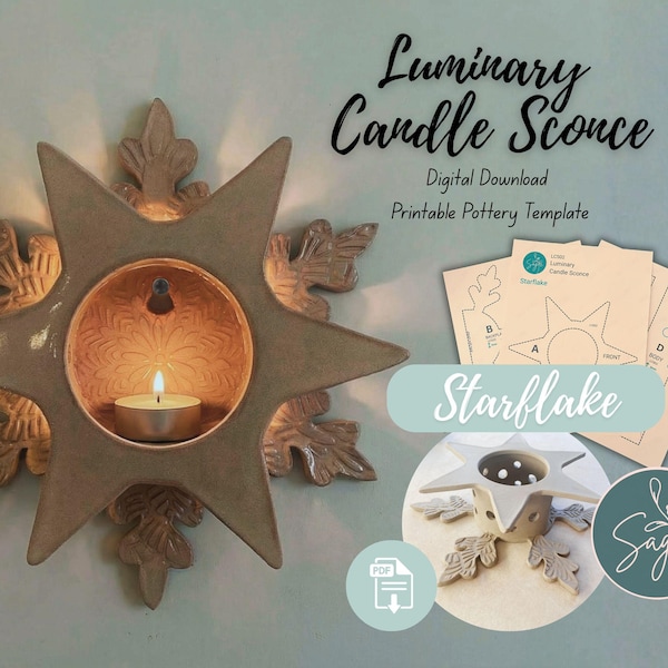 Starflake Luminary Candle Sconce Pottery Template - DIY Ceramic Wall Art - Digital Download