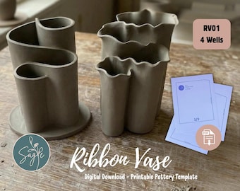 Vase | Ribbon Style Vase Slab Template | DIY Ceramic Pottery Digital Pattern (PDF Download)