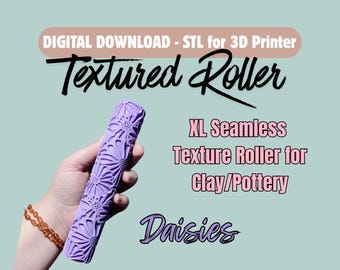 XL Flower Texture Roller for Clay – 3D Print STL File (Digital Download) Daisies
