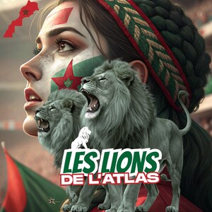 Poster des Fansdu Maroc, coupe d'afrique, Football, Afrique, Art Mural, Impression numérique, Lions de l'Atlas - Téléchargement Immédiat