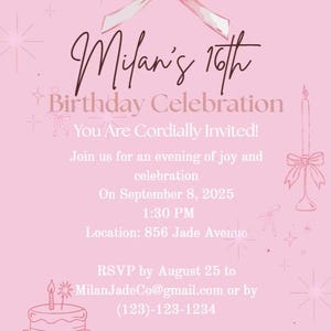 Coquette Birthday Invitation Canva Template – Soft Pink Editable Invite – Digital Download – Aesthetic Girl Birthday Party Invitation
